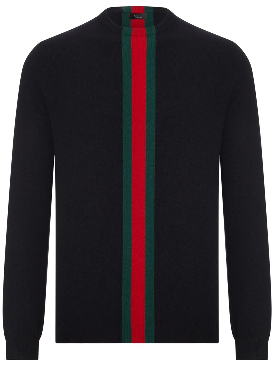Gucci Crewneck Cashmere Sweater with Bold Vertical Stripe Zwart