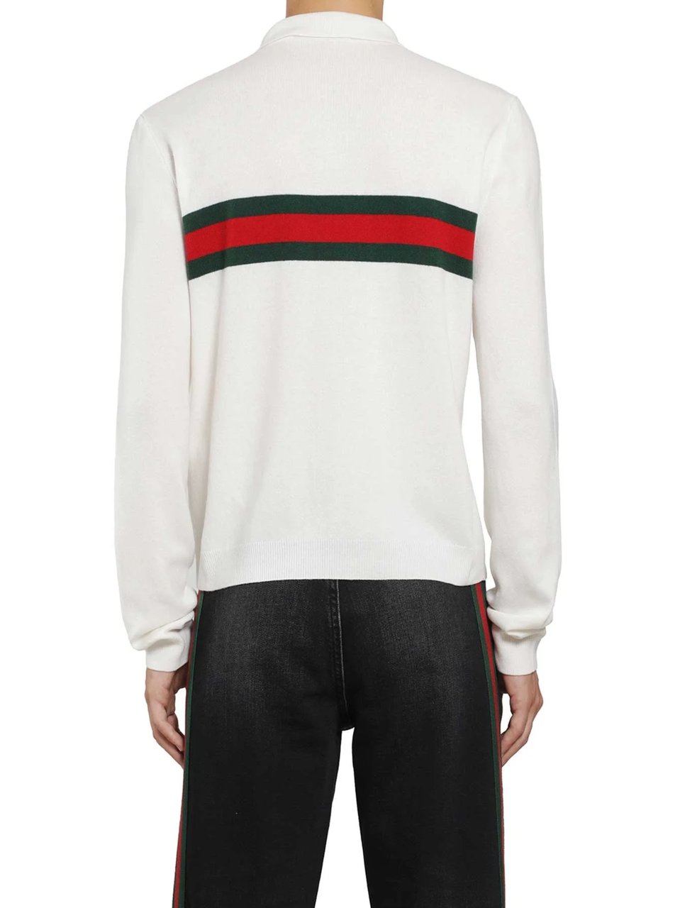 Gucci Long-Sleeve Polo Shirt With Classic Collar And Striped Design Wit