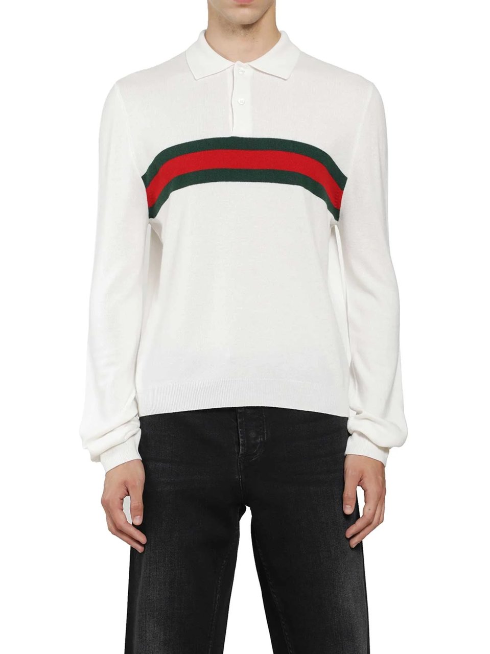 Gucci Long-Sleeve Polo Shirt With Classic Collar And Striped Design Wit