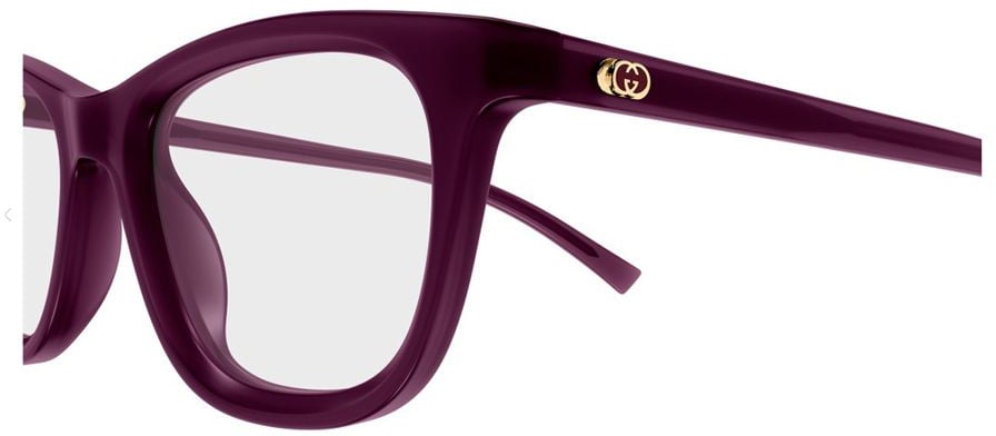 Gucci Rectangular Eyeglasses In Deep Violet With Gold Accents Wit