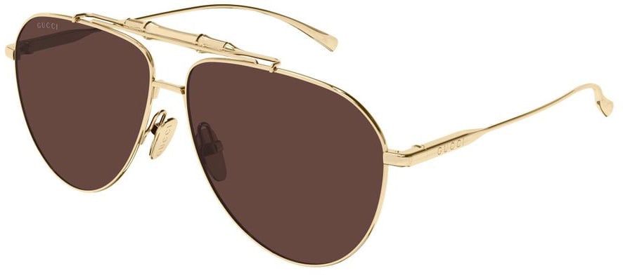 Gucci Pilot Sunglasses With Gold Metal Frame And Bamboo Detail Grijs