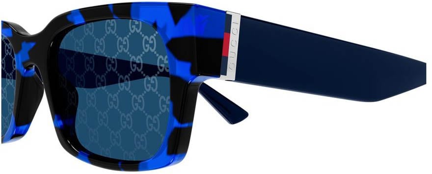 Gucci Rectangular Bold Patterned Sunglasses with Havana Design GG2084S Linea Sign Zwart
