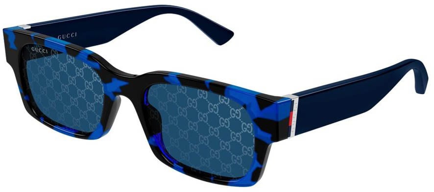 Gucci Rectangular Bold Patterned Sunglasses with Havana Design GG2084S Linea Sign Zwart