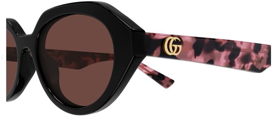 Gucci Geometric Oval Frame Sunglasses with Double G Emblem GG2178S Linea Emblem Zwart