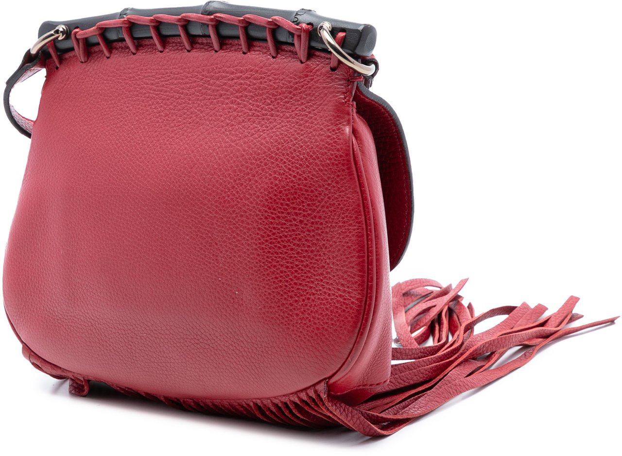 Gucci Small Suede Bamboo Nouveau Fringe Crossbody Rood