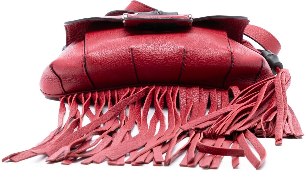 Gucci Small Suede Bamboo Nouveau Fringe Crossbody Rood