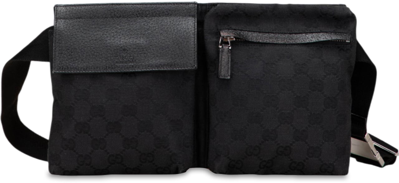 Gucci GG Canvas Double Pocket Belt Bag Zwart