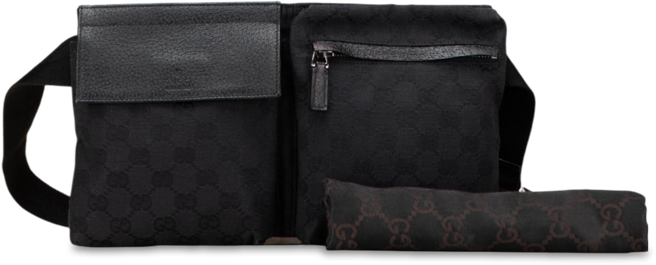 Gucci GG Canvas Double Pocket Belt Bag Zwart