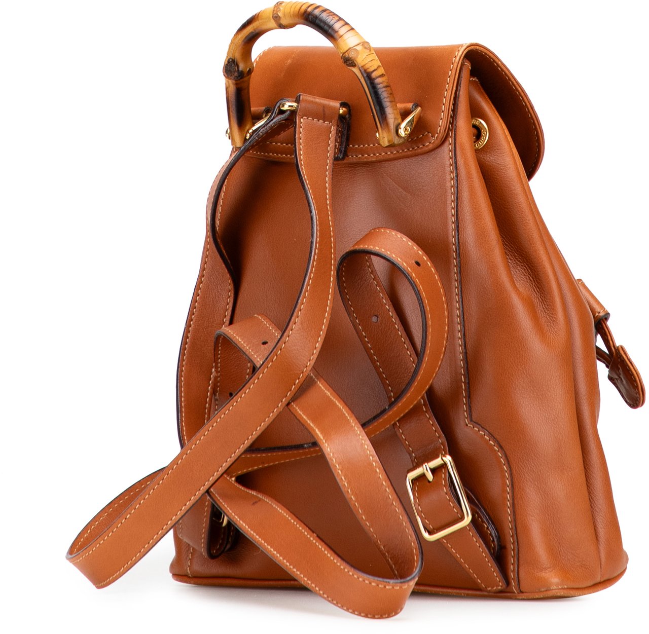 Gucci Leather Bamboo Drawstring Backpack Bruin