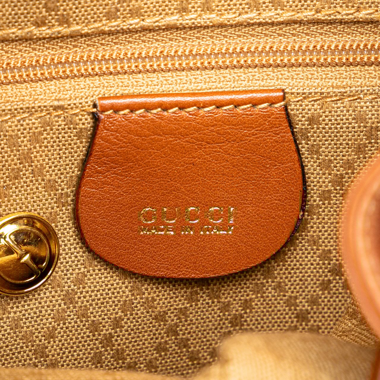 Gucci Leather Bamboo Drawstring Backpack Bruin