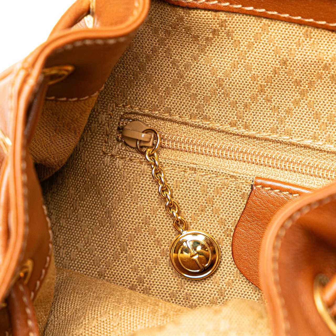 Gucci Leather Bamboo Drawstring Backpack Bruin