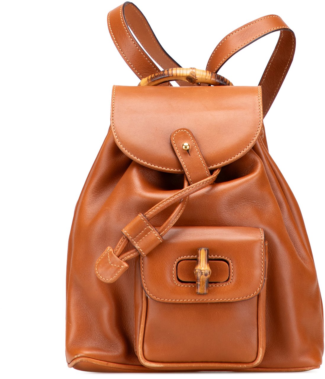 Gucci Leather Bamboo Drawstring Backpack Bruin