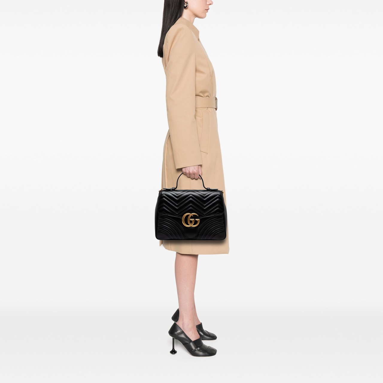 Gucci Medium GG Marmont Matelasse Leather Top Handle Satchel Zwart
