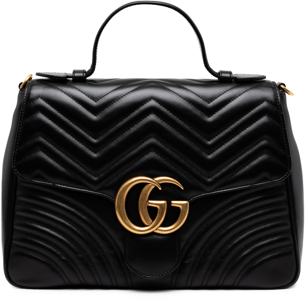 Gucci Medium GG Marmont Matelasse Leather Top Handle Satchel Zwart