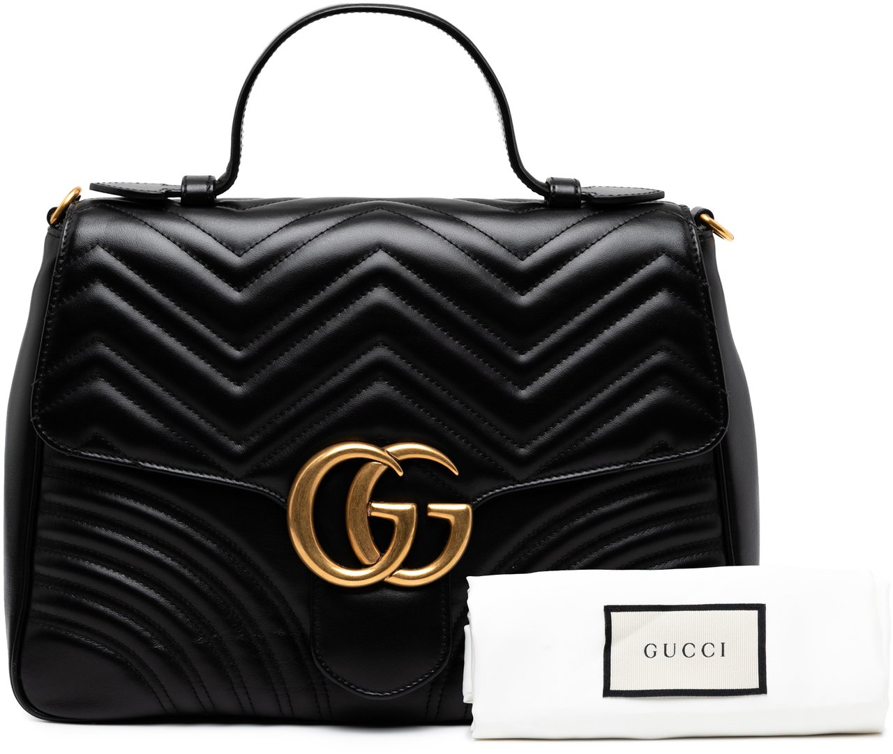 Gucci Medium GG Marmont Matelasse Leather Top Handle Satchel Zwart