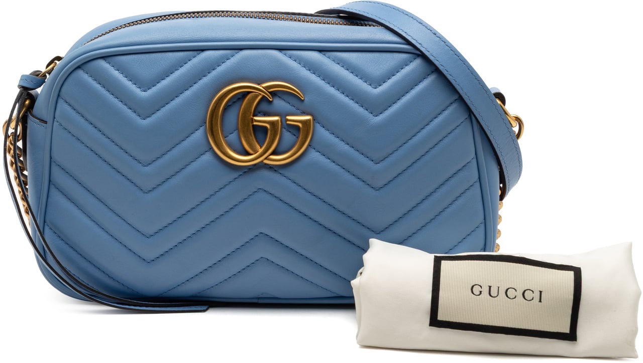 Gucci Small GG Marmont Matelasse Leather Crossbody Blauw