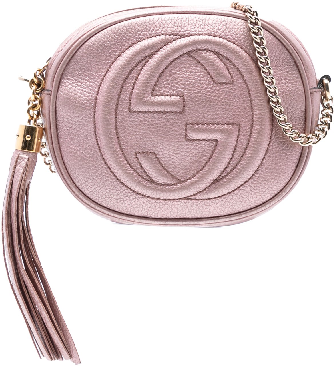 Gucci Mini Metallic Pebbled Calfskin Soho Chain Crossbody Roze