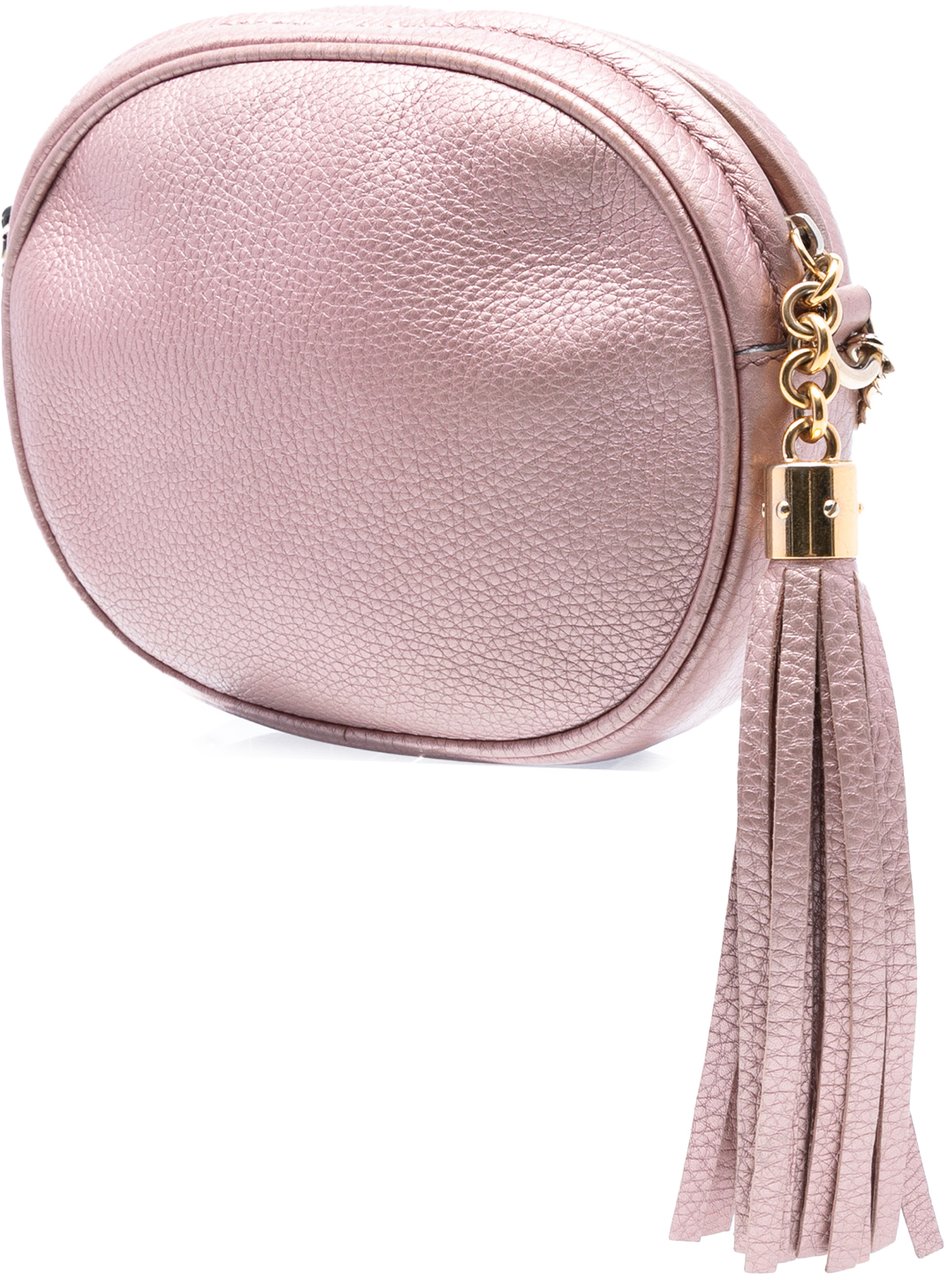 Gucci Mini Metallic Pebbled Calfskin Soho Chain Crossbody Roze