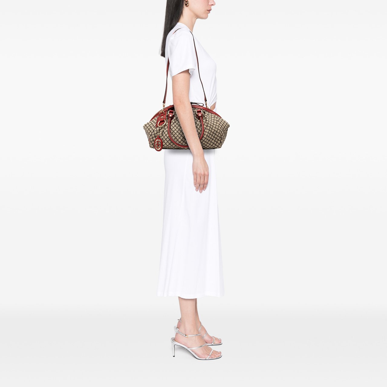 Gucci Diamante Canvas Sukey Satchel Bruin