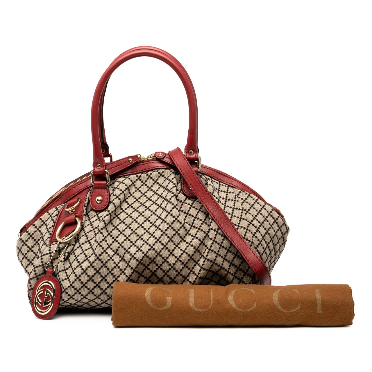 Gucci Diamante Canvas Sukey Satchel Bruin