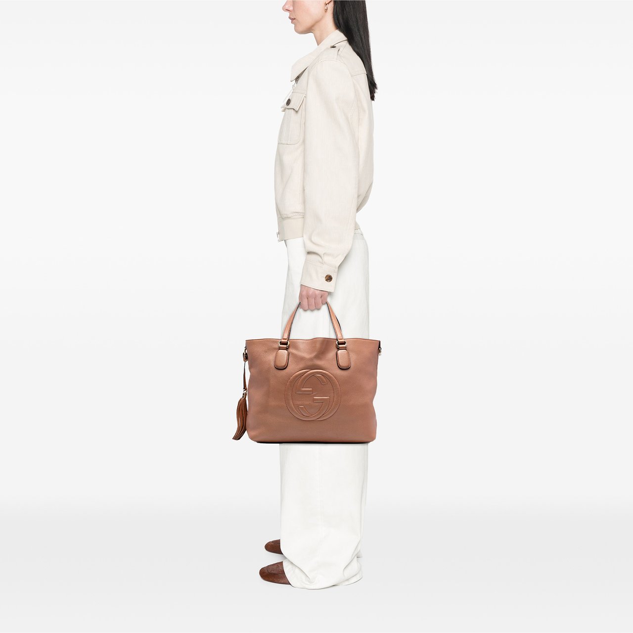 Gucci Large Leather Soho Working Tote Bruin