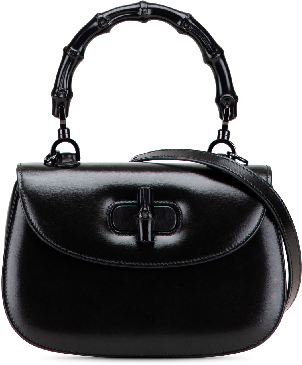 Gucci Small Calfskin 1947 Bamboo Top Handle Bag Zwart