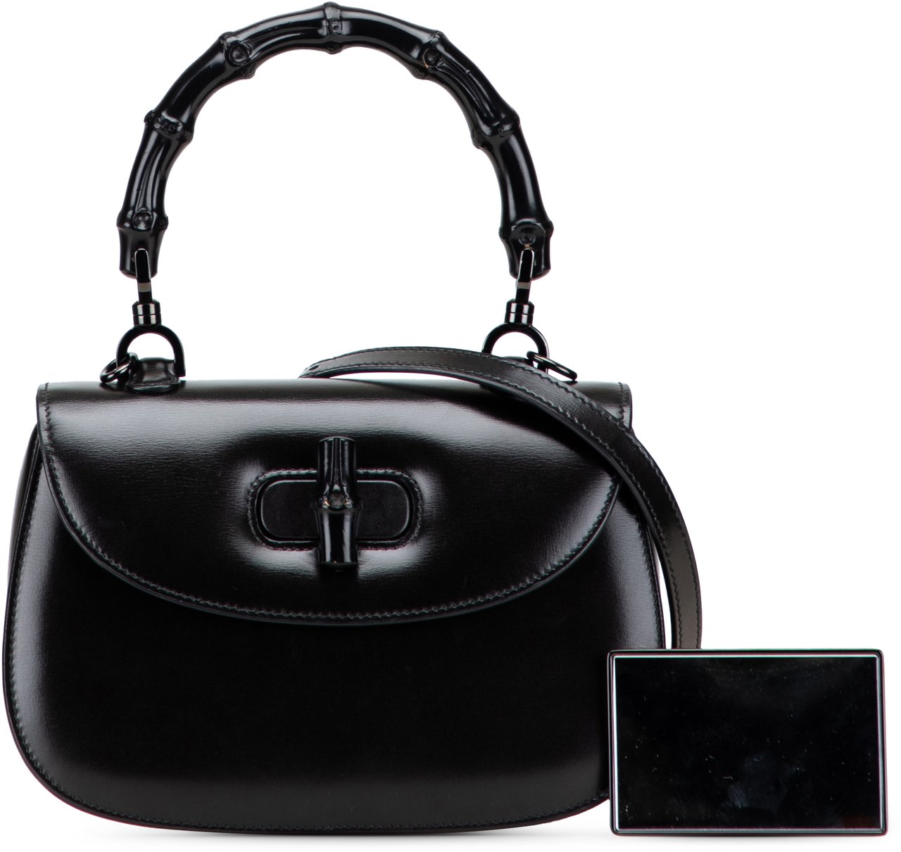 Gucci Small Calfskin 1947 Bamboo Top Handle Bag Zwart
