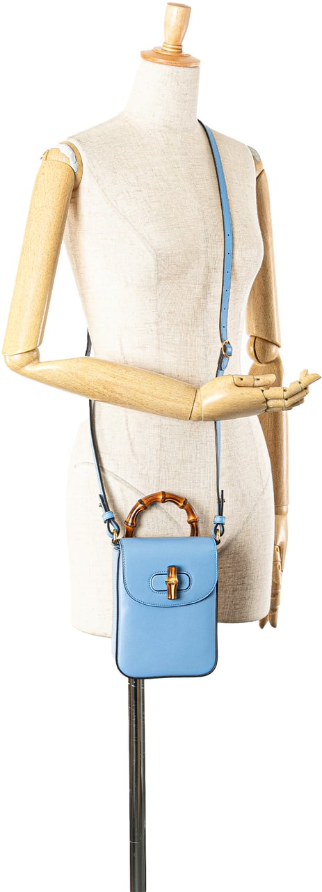 Gucci Mini Calfskin Bamboo Top Handle Bag Blauw