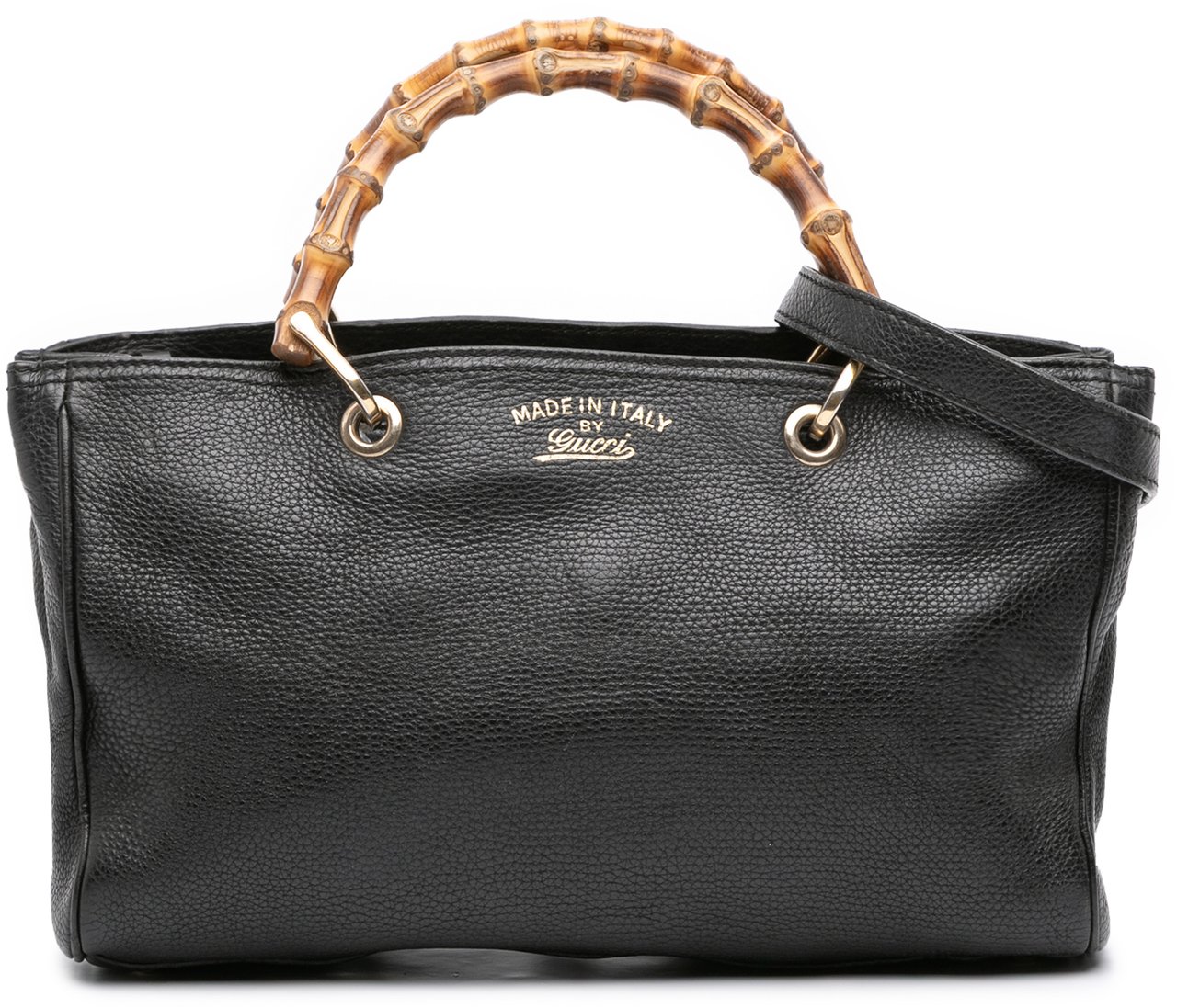 Gucci Medium Calfskin Bamboo Shopper Satchel Zwart