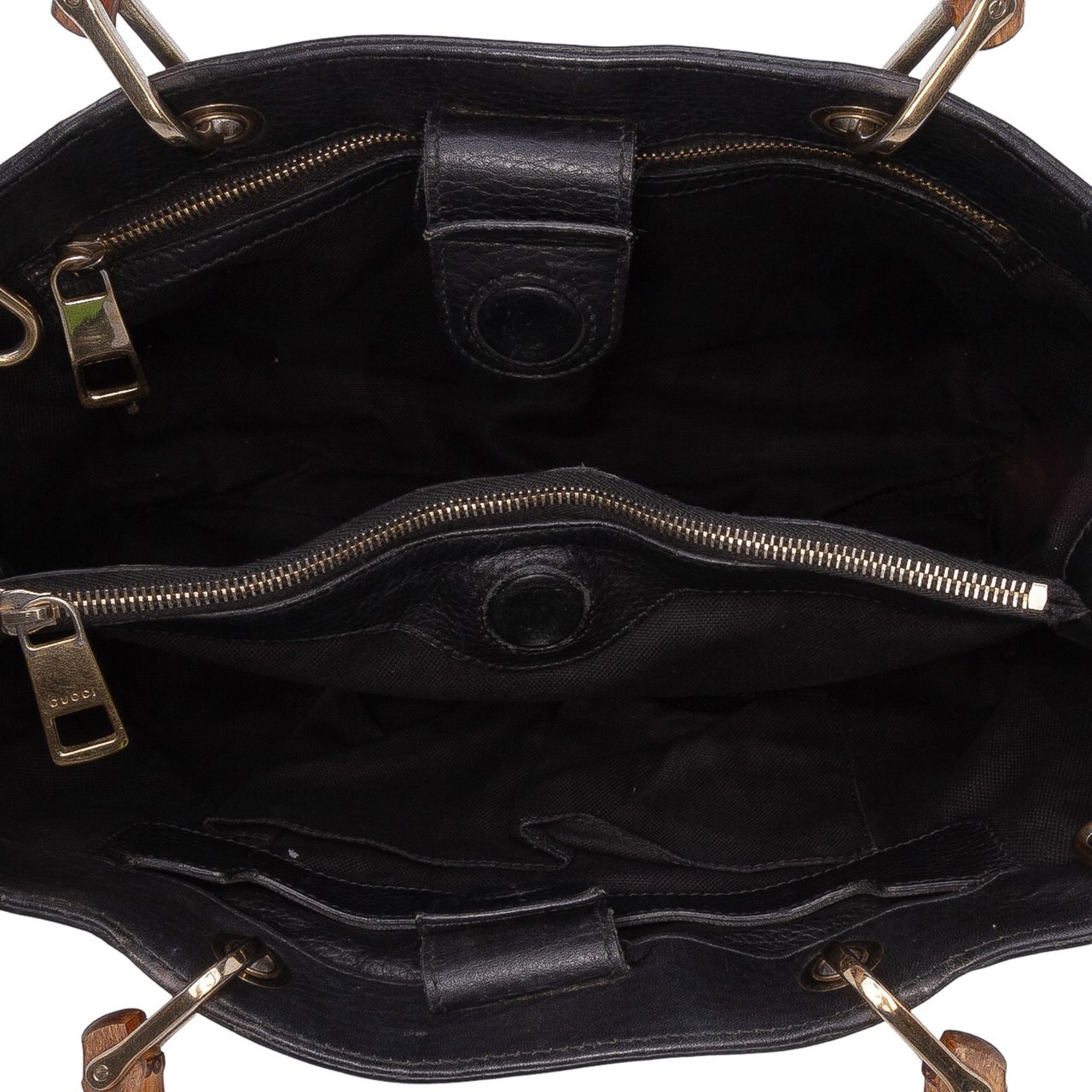 Gucci Medium Calfskin Bamboo Shopper Satchel Zwart