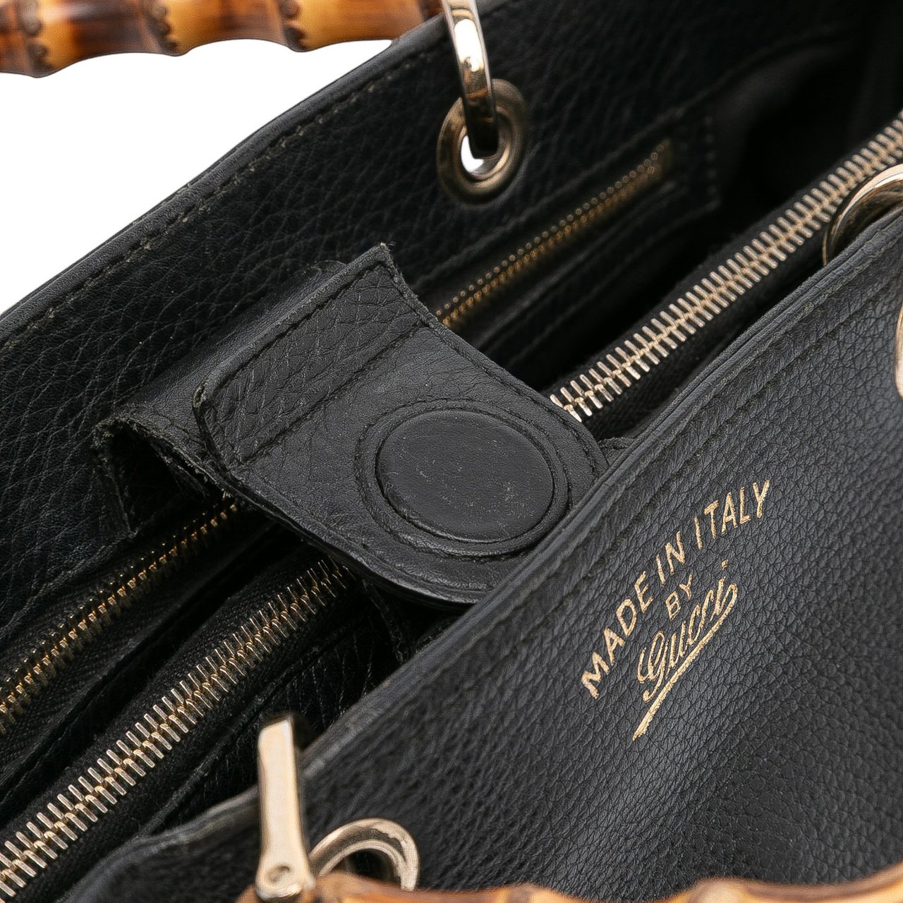 Gucci Medium Calfskin Bamboo Shopper Satchel Zwart