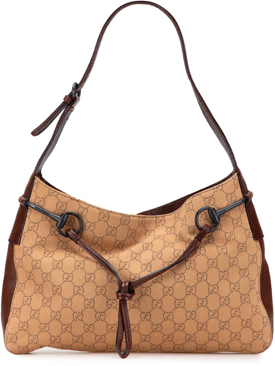 Gucci GG Denim Horsebit Shoulder Bag Bruin