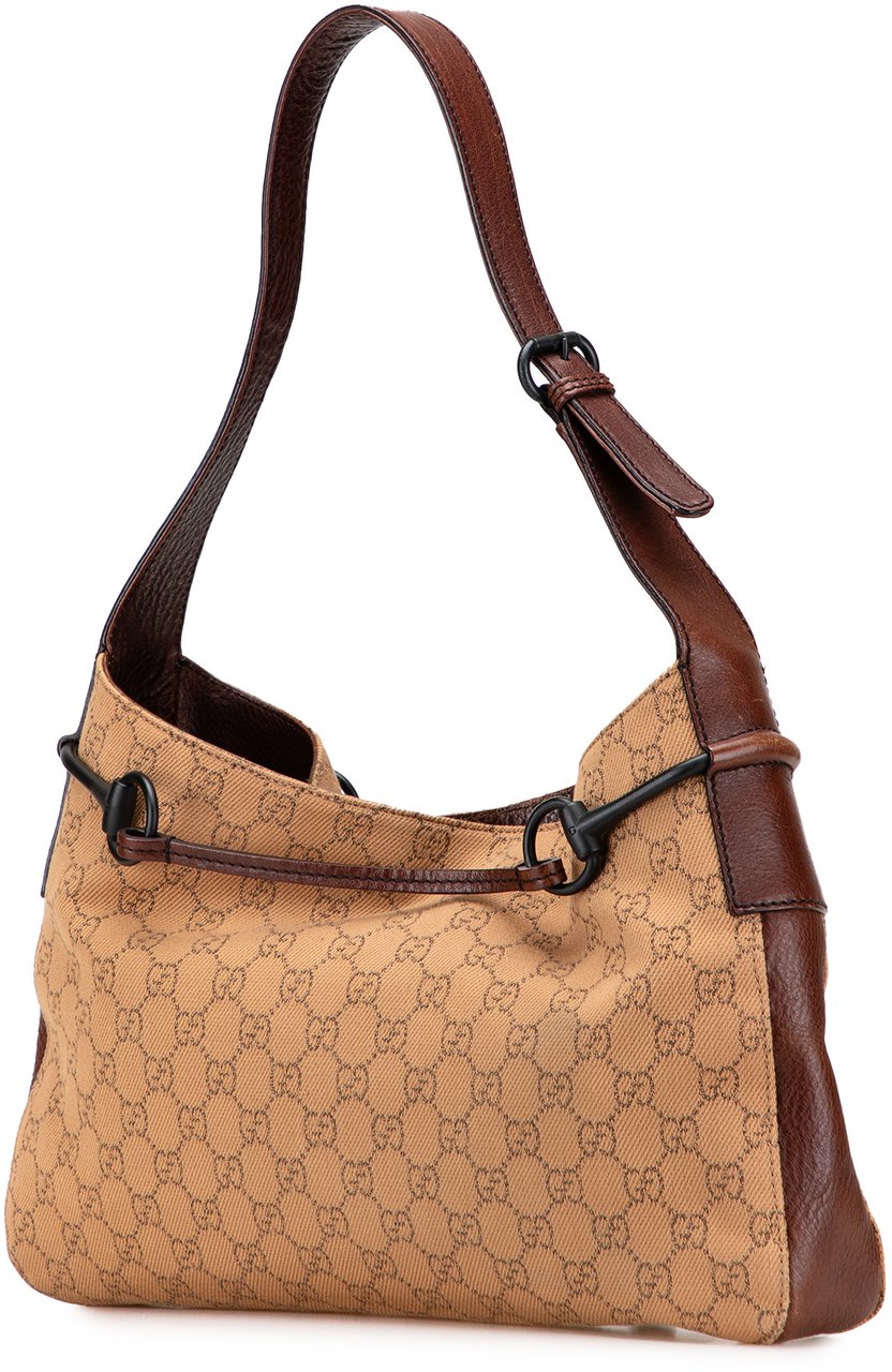 Gucci GG Denim Horsebit Shoulder Bag Bruin