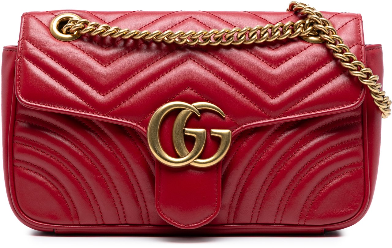 Gucci Medium GG Marmont Matelasse Leather Shoulder Bag Rood