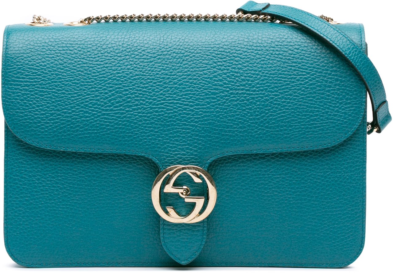 Gucci Medium Dollar Calfskin Interlocking G Crossbody Blauw