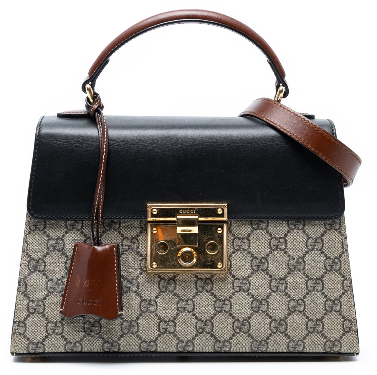 Gucci Small GG Supreme Padlock Satchel Bruin