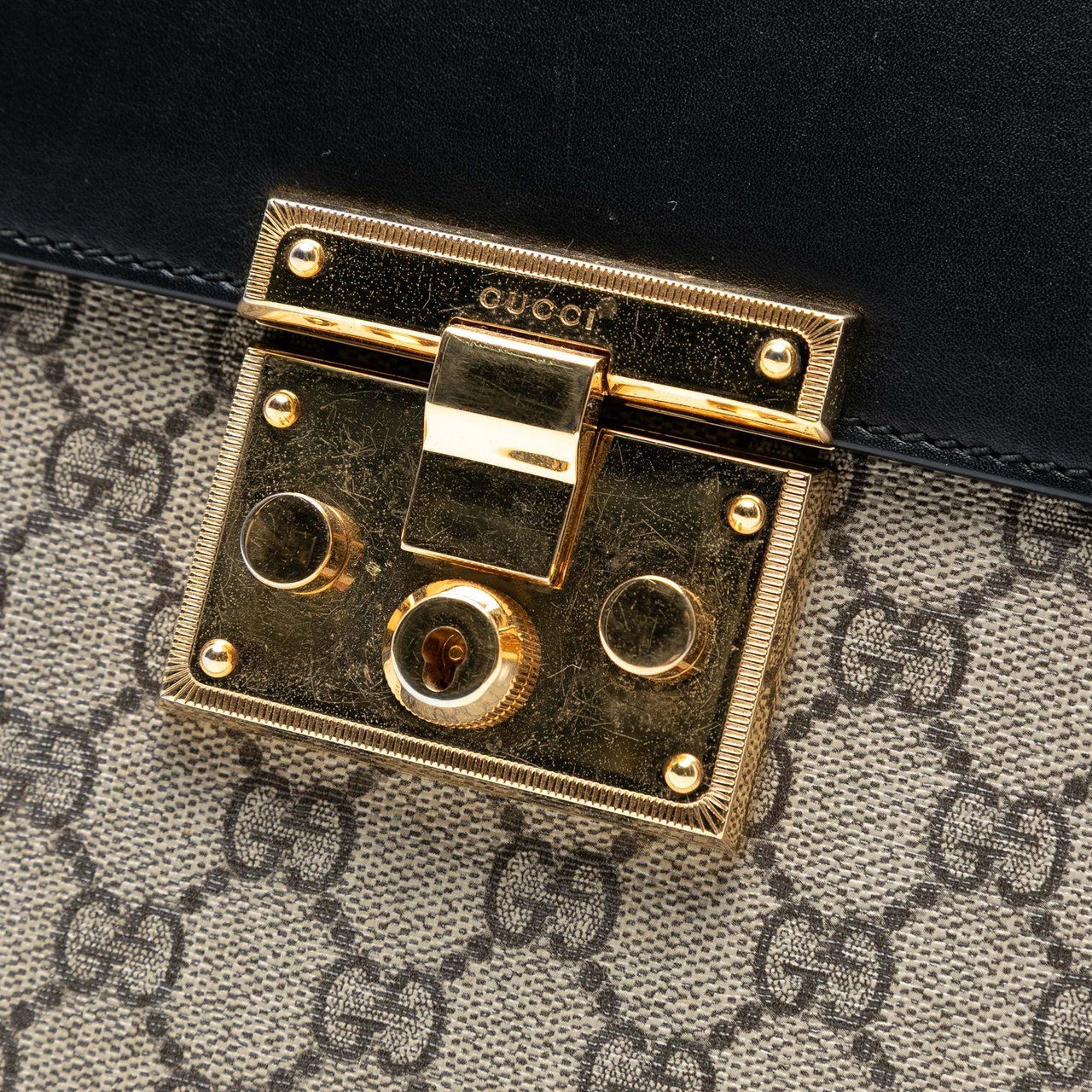 Gucci Small GG Supreme Padlock Satchel Bruin