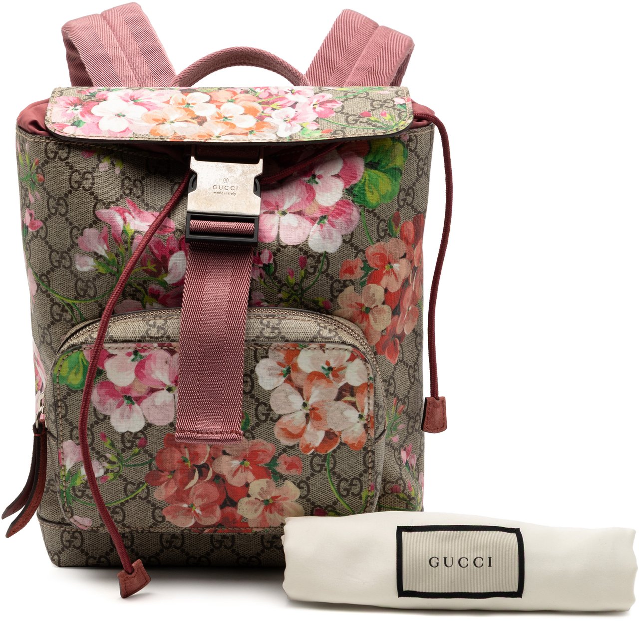 Gucci Small GG Supreme Blooms Single Buckle Backpack Bruin