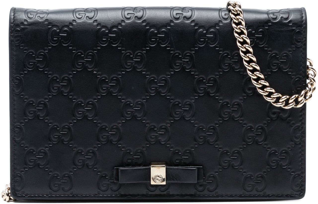Gucci Mini Guccissima Bow Signature Wallet On Chain Zwart