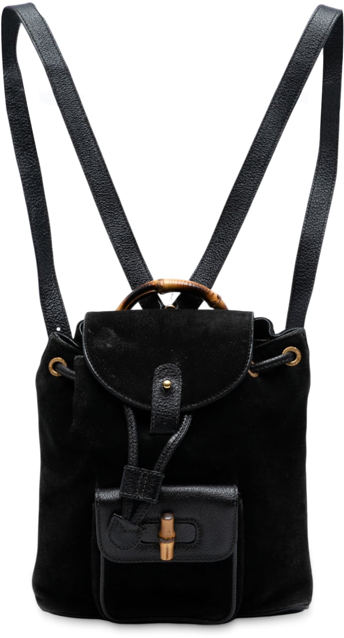Gucci Suede Bamboo Backpack Zwart