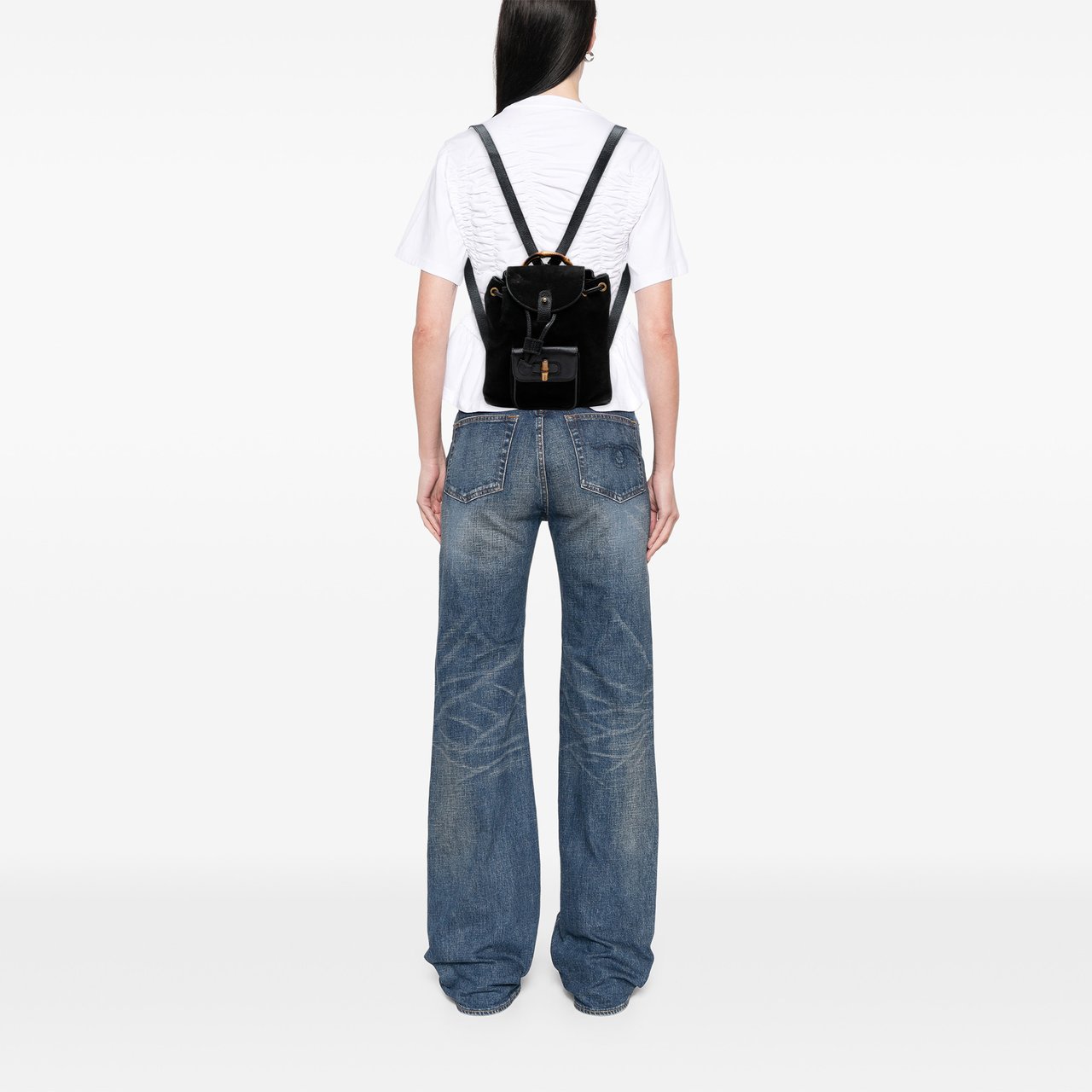 Gucci Suede Bamboo Backpack Zwart