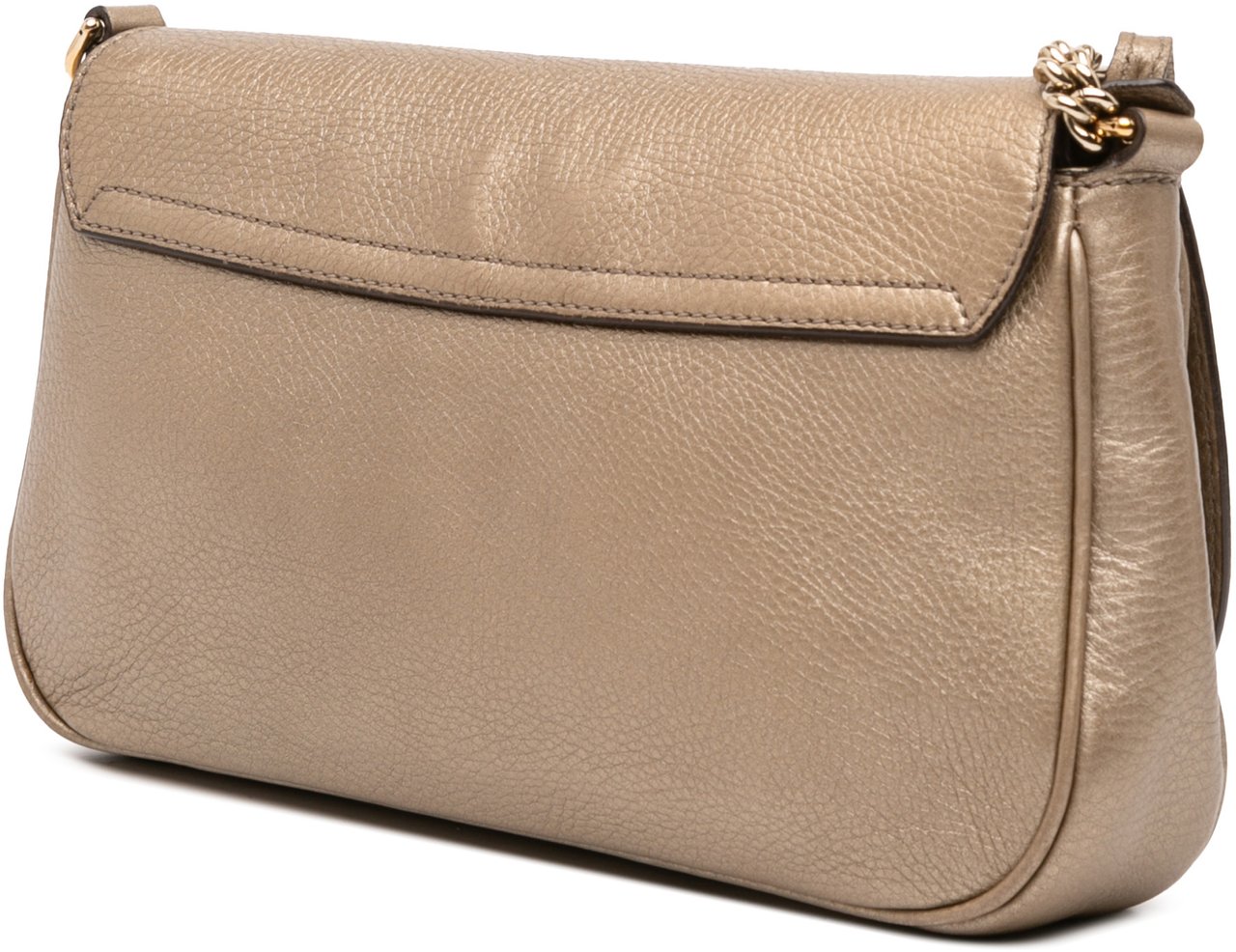 Gucci Medium Metallic Leather Soho Chain Flap Crossbody Goud