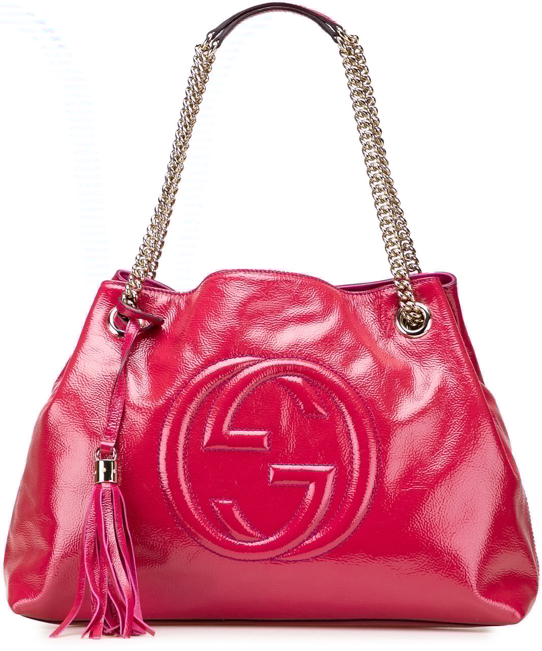 Gucci Medium Patent Soho Chain Tote Roze