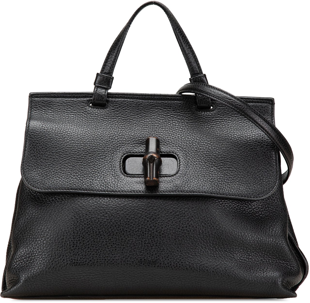 Gucci Medium Leather Bamboo Daily Satchel Zwart