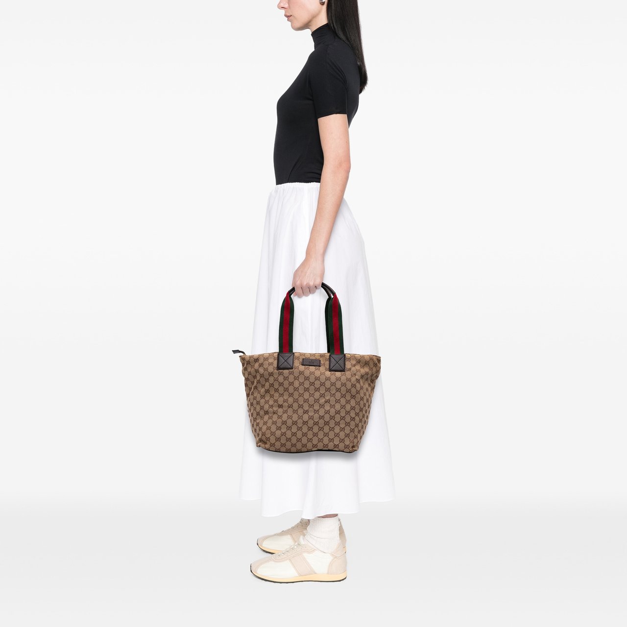 Gucci GG Canvas Web Tote Bruin