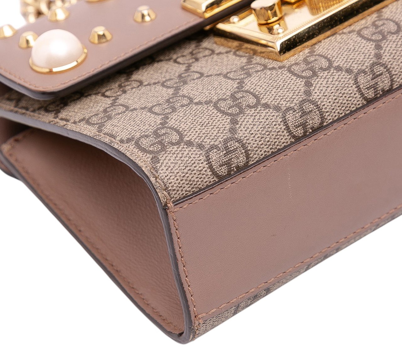 Gucci Small GG Supreme Pearl Studded Padlock Crossbody Bruin