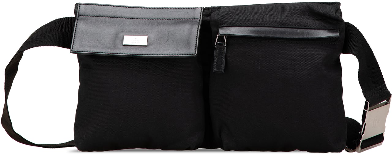 Gucci Nylon Double Pocket Belt Bag Zwart