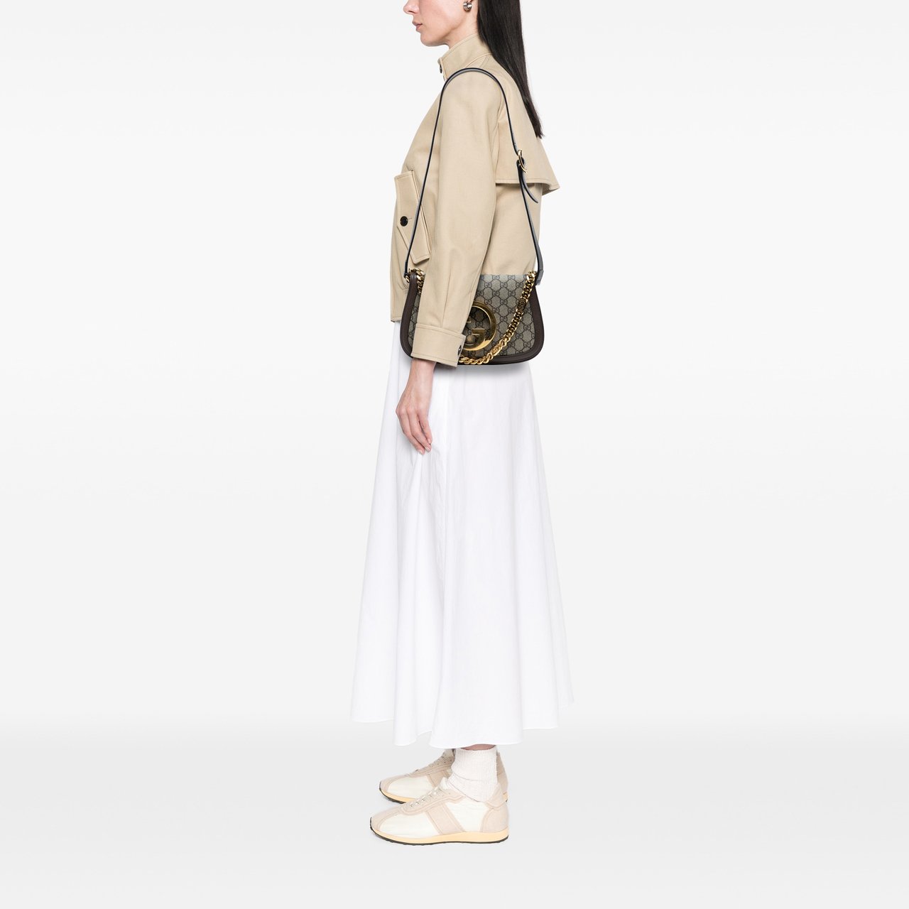 Gucci Small GG Supreme Blondie Chain Satchel Bruin