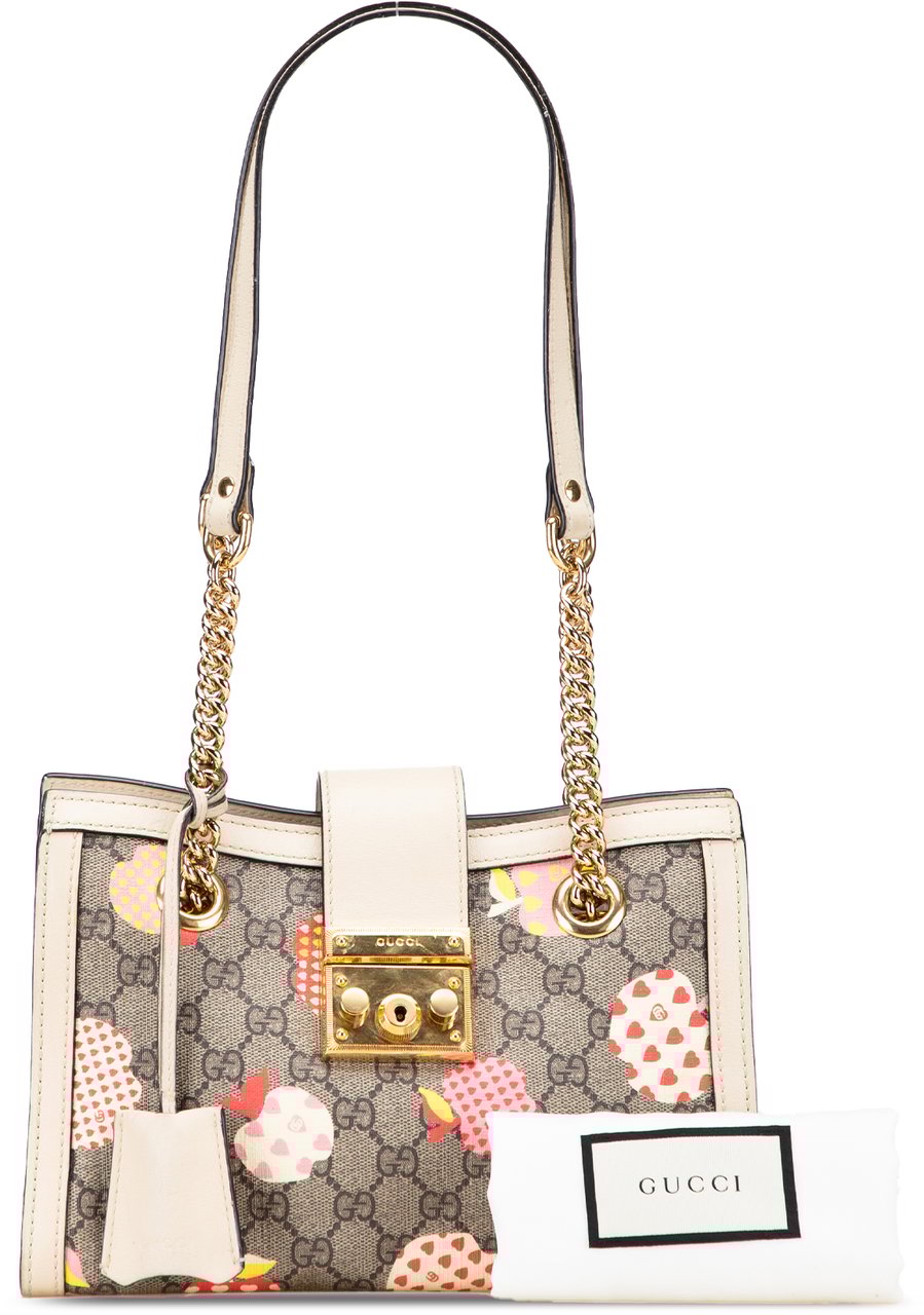 Gucci Small GG Supreme Apple Heart Padlock Tote Bruin