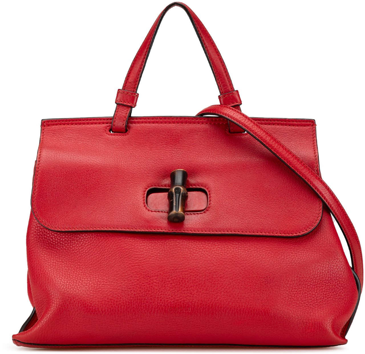 Gucci Medium Leather Bamboo Daily Satchel Rood